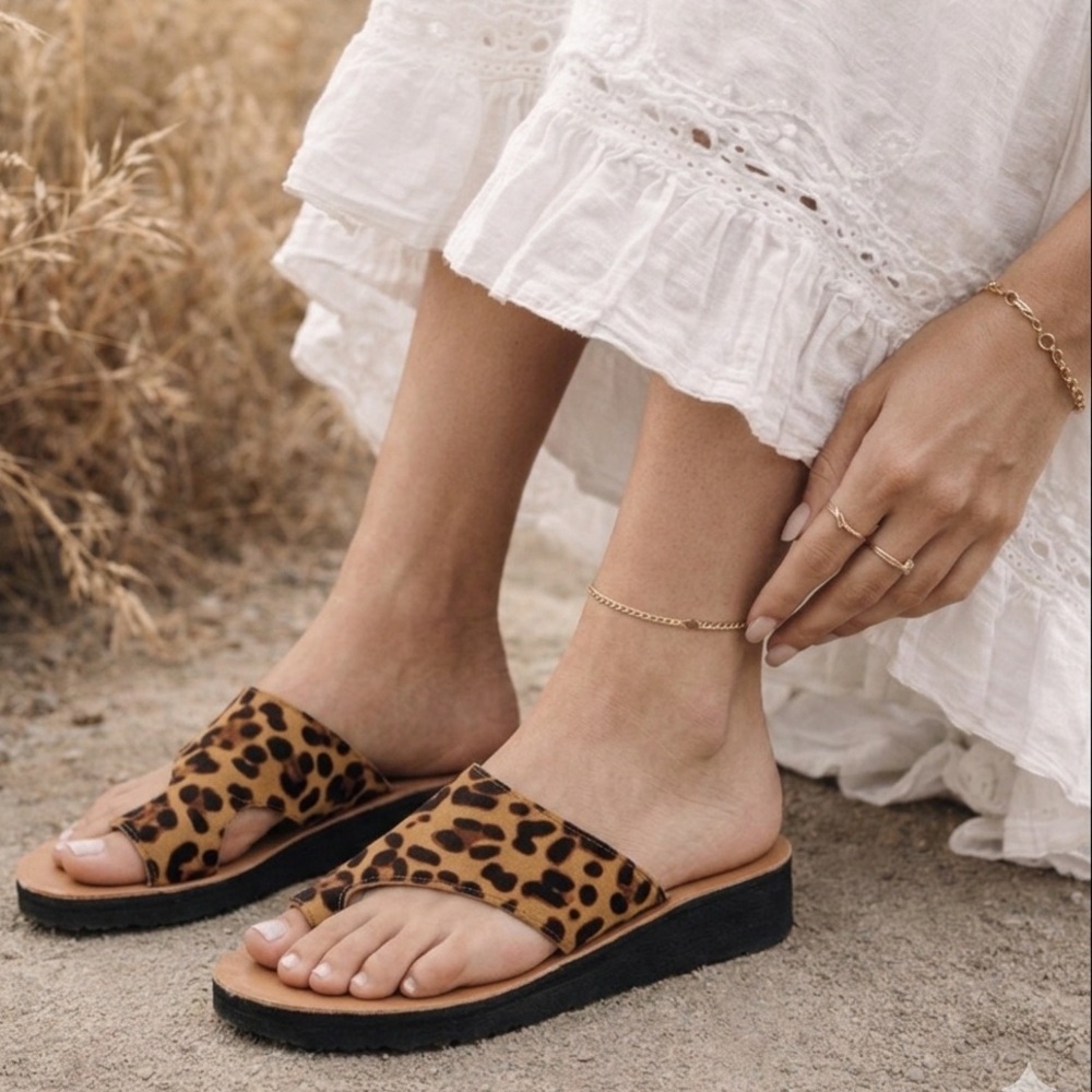 Leopard Sandals Sexy Boho Luxury Animal Print Flip Flops Brown Women Size 7.5